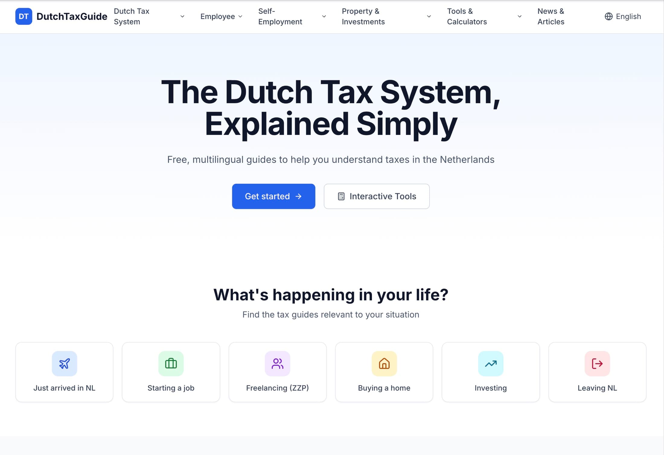 DutchTaxGuide homepage explaining the Dutch tax system