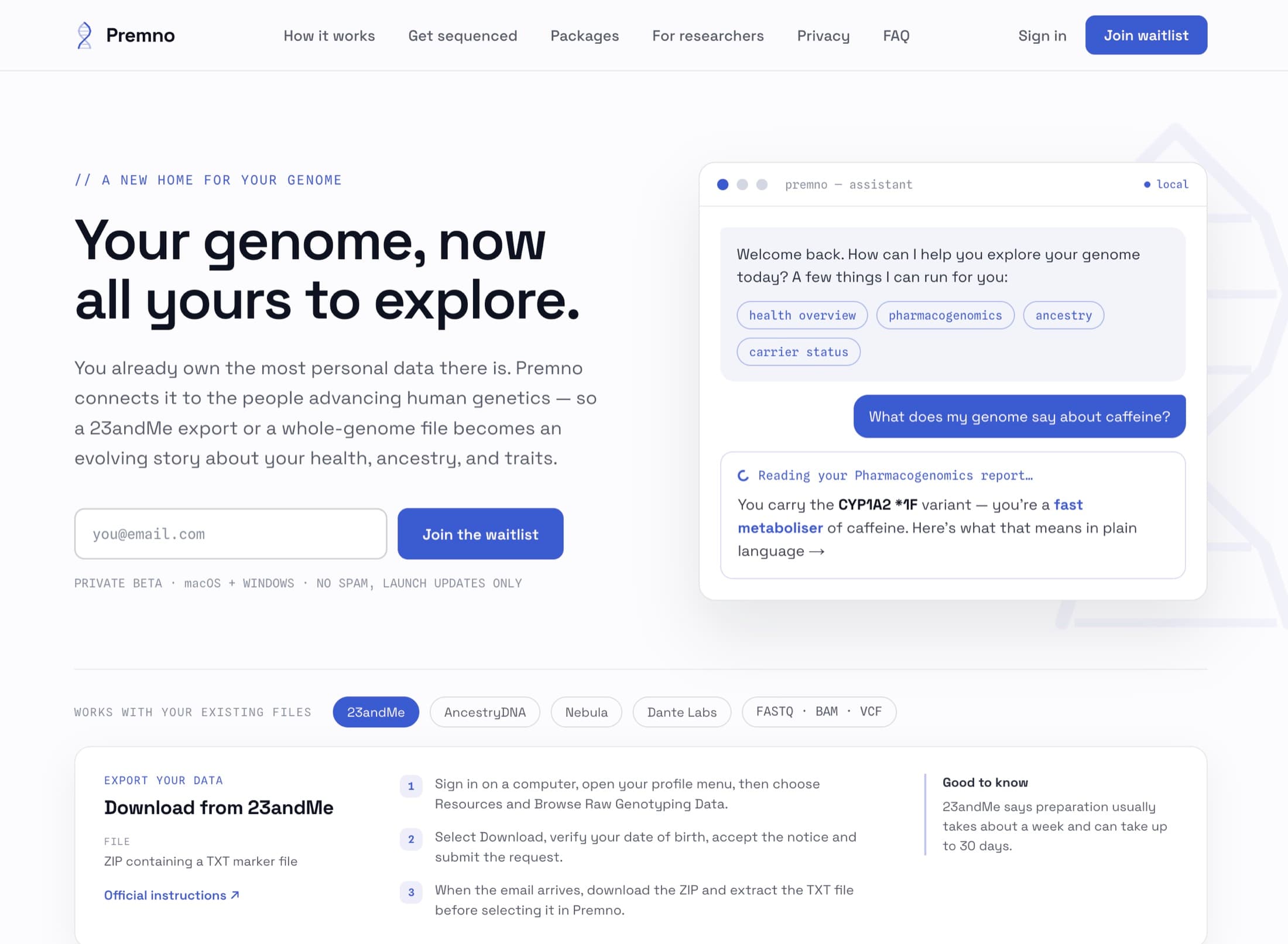 Premno genomics platform homepage